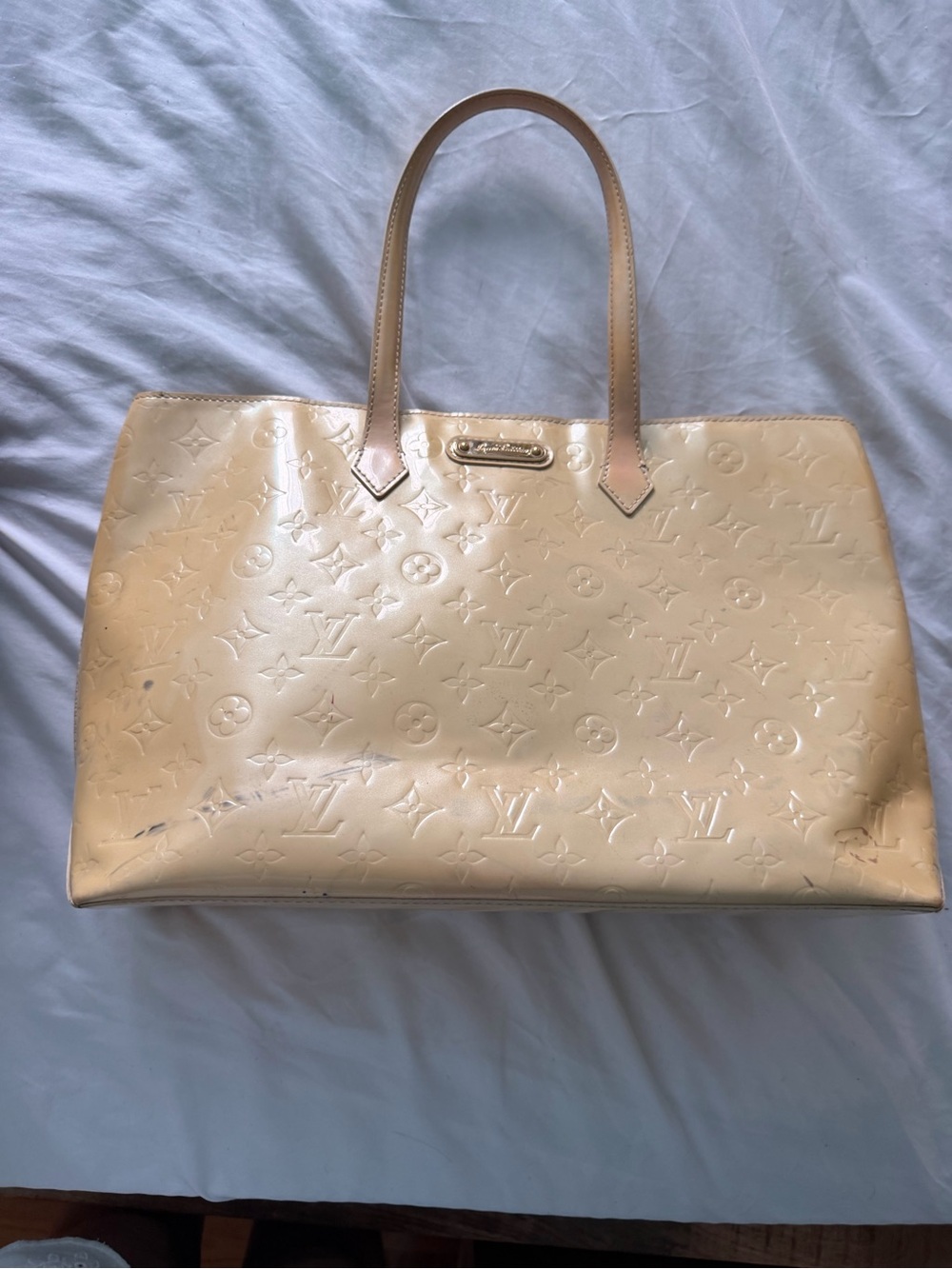 Louis Vuitton Patent Monogram Tote in Light Beige